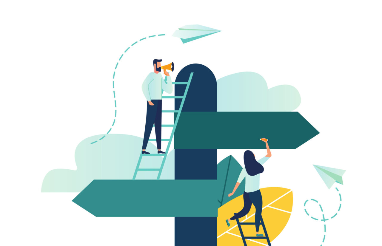 A vector illustration shows customer choice arrows.