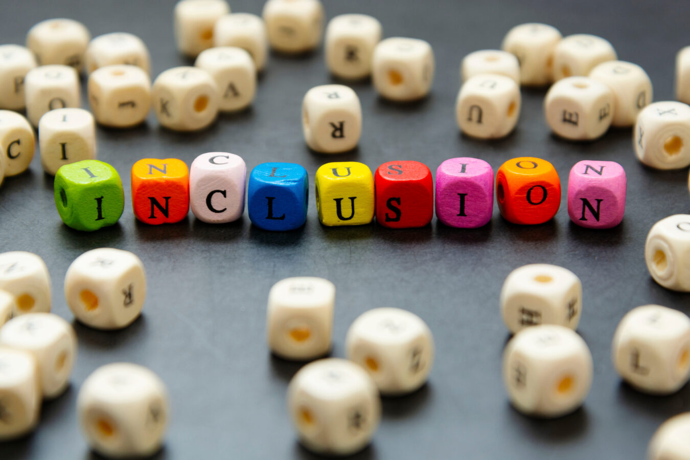 Wooden blocks set forming a word inclusion, which is an essential practice to focus on if you want to build your brand through accessibility and inclusion.