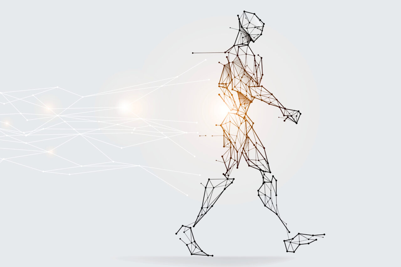 A man build of lines represents the abstract use of smart technology.