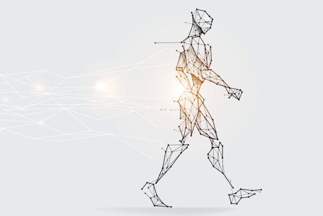 A man build of lines represents the abstract use of smart technology.