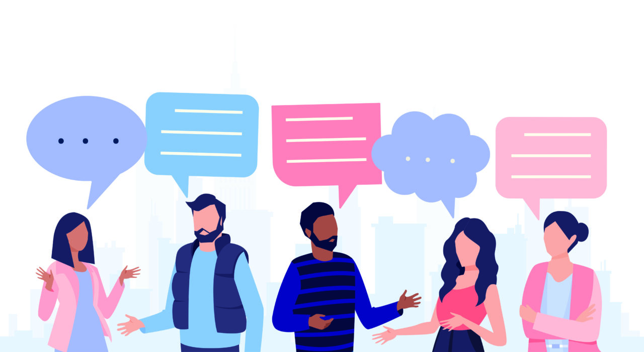 an illustrated image showing communication with customers