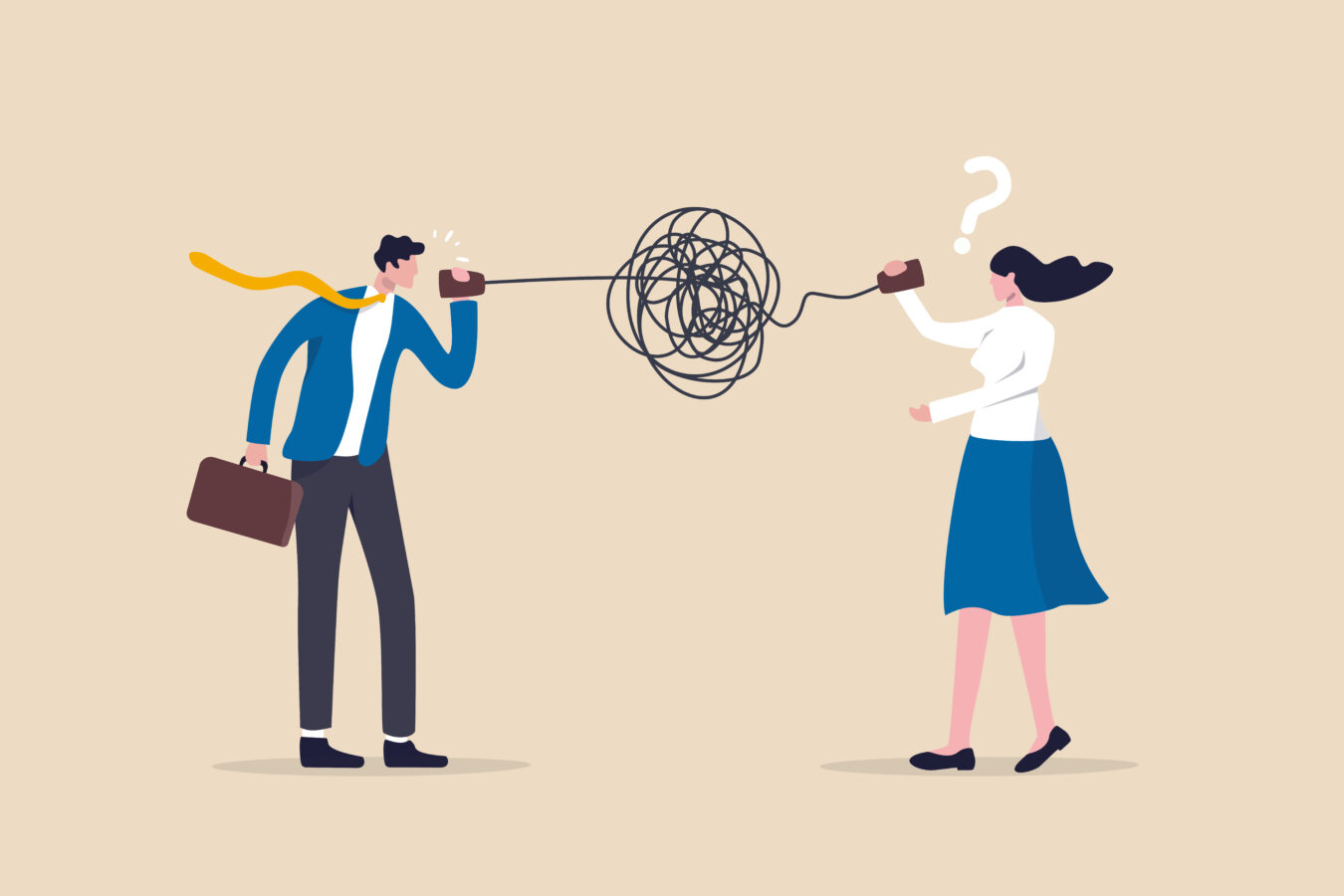 An illustration shows two people not understanding each other because of the lack of accent translation technology.