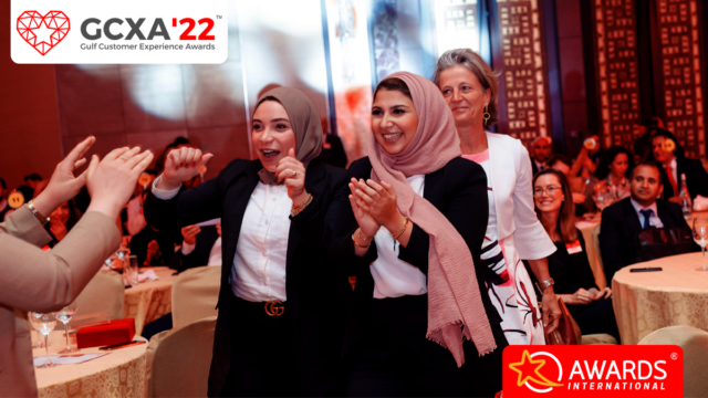 An image showing the winners at the gulf customer experience awards celebrating their success