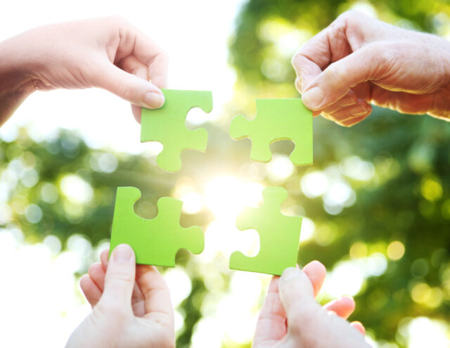 experience management showing hands connecting green puzzel.