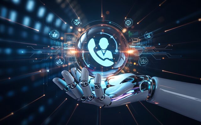 Robot hand showing the use of automation and AI in customer service.