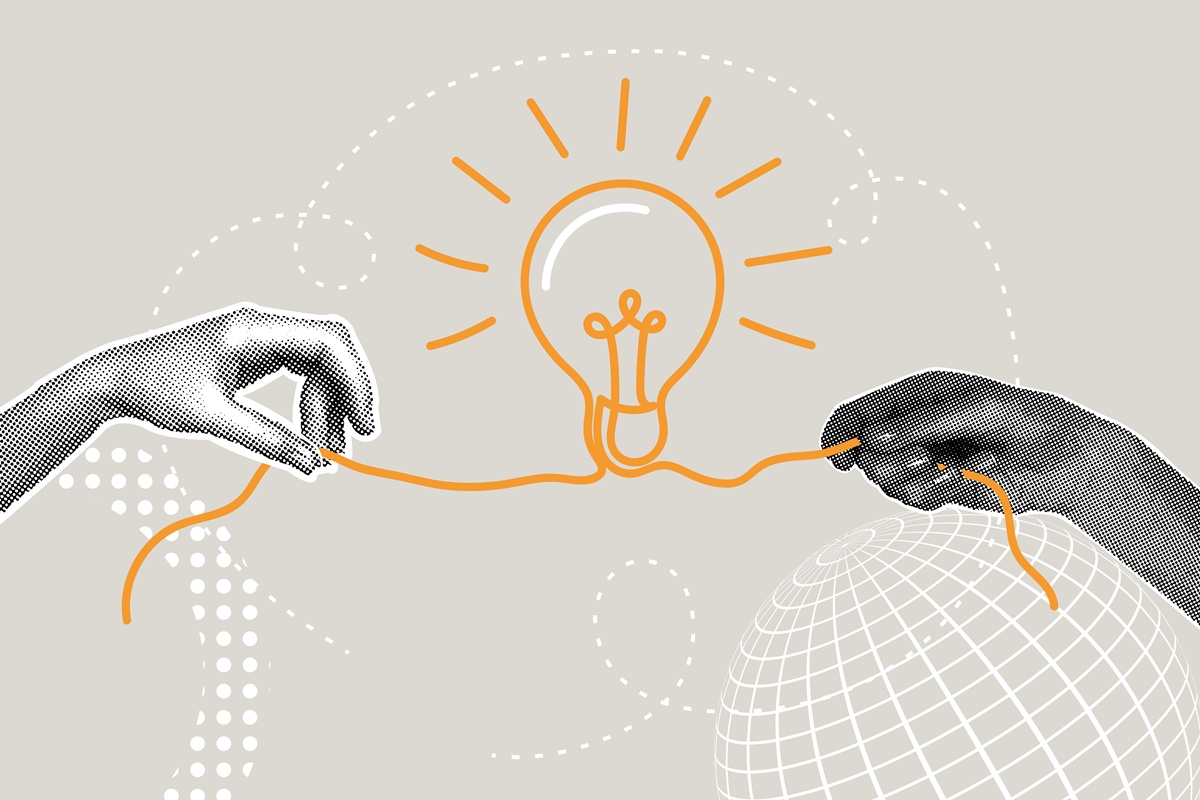 The illustration represents joint ideas, and acquisition.