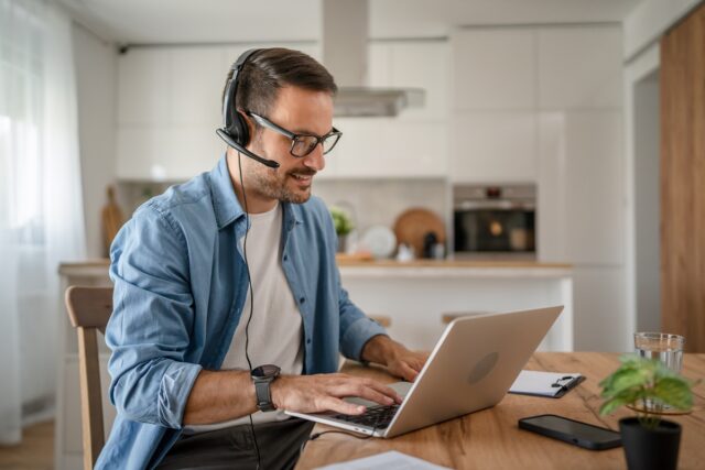 A customer support agent working from home.