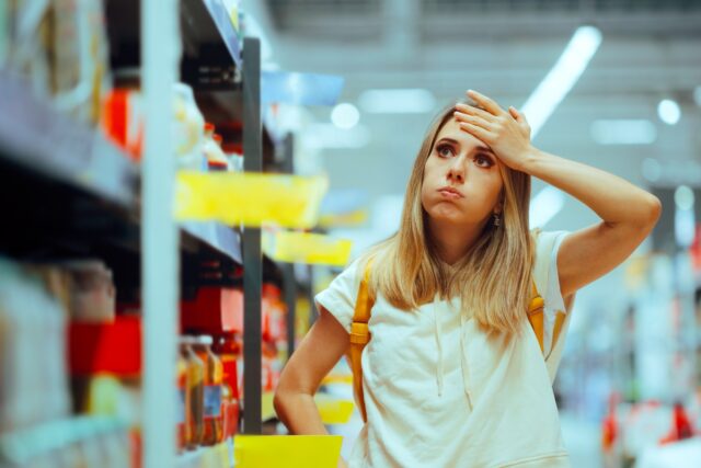 Worried shopper at the supermarket