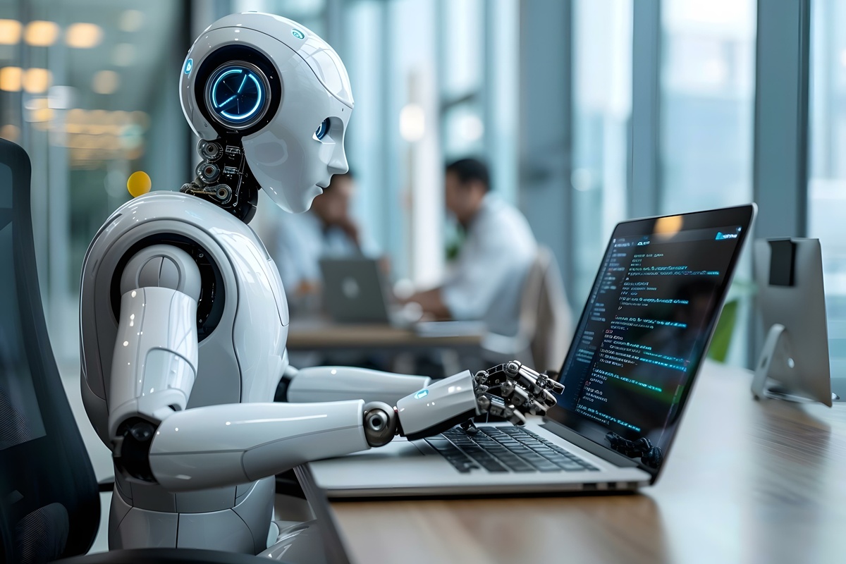 A robot conducting an interview/ collecting insights.